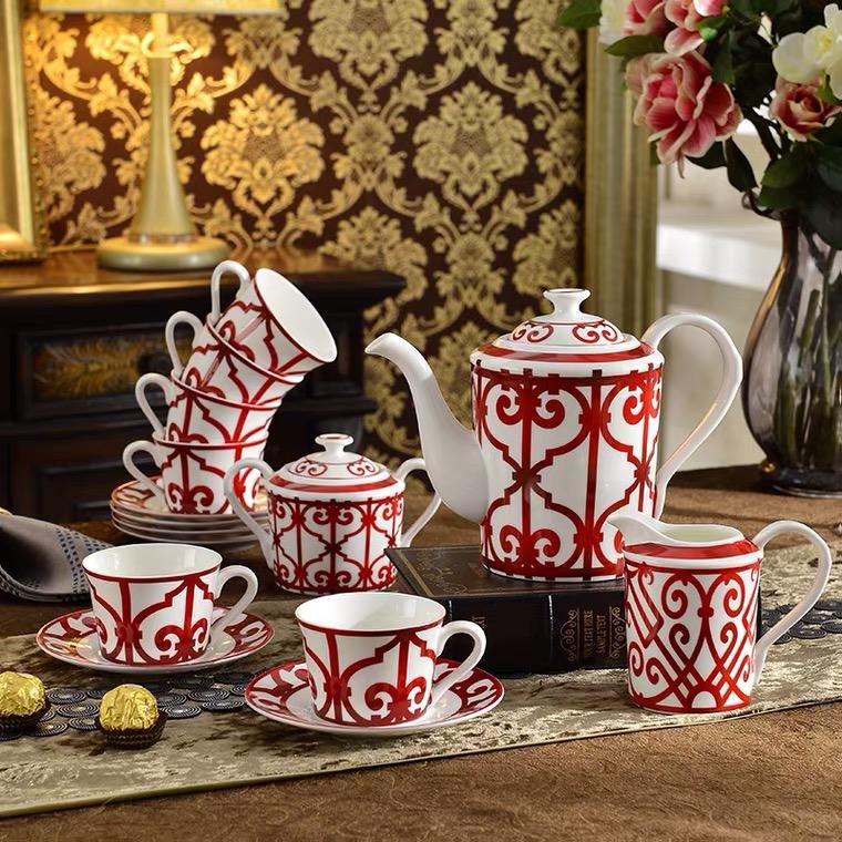 Hermes Red Tea set for six people - Hermes Kitchen and Dining | Aleppo Gift UAE